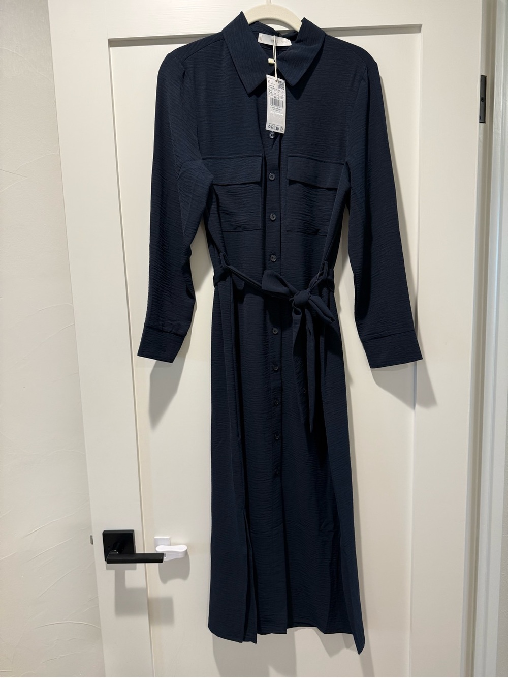 Mango Navy Bow Shirt Dress - NWT